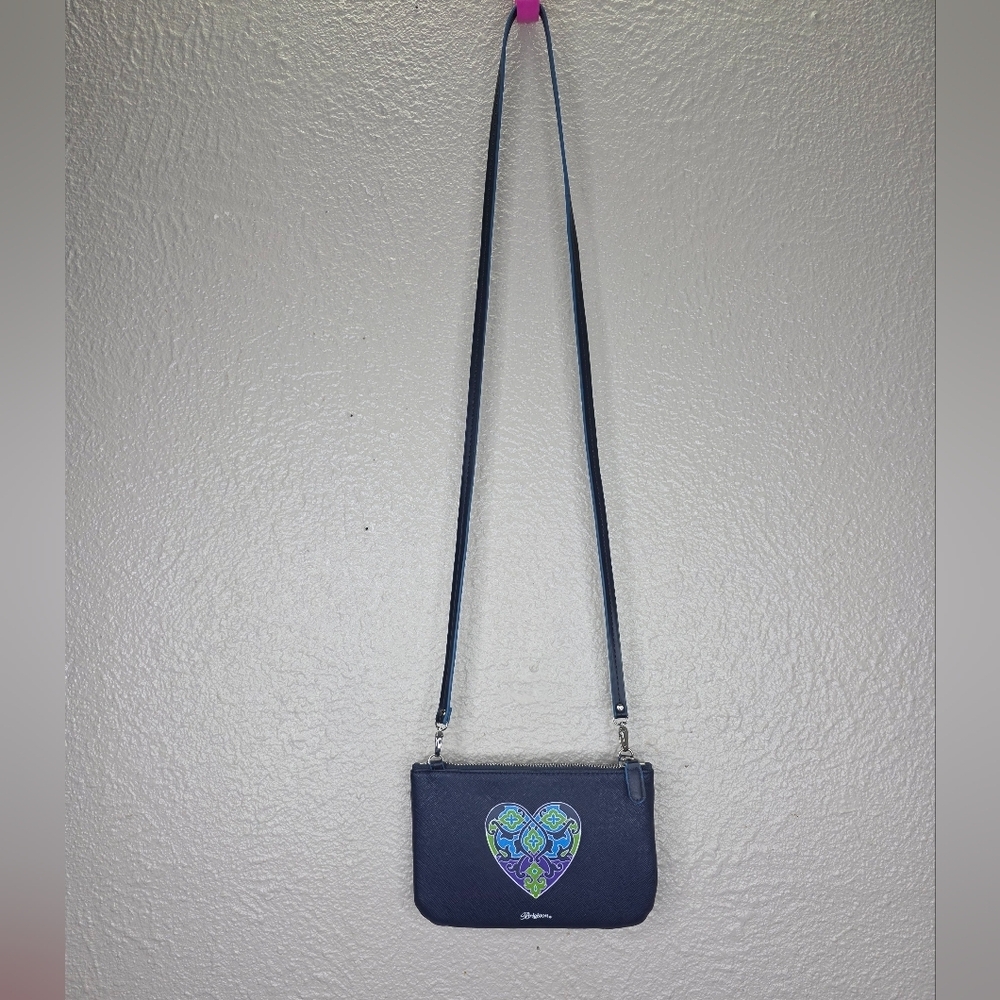 BRIGHTON Navy Blue Heart Design Mini Small Crossbody Purse Zippper Pockets - Picture 5 of 14